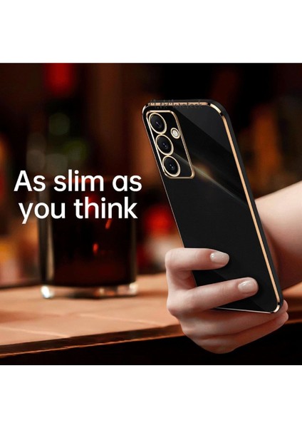 Samsung Galaxy S24 Fe Kılıf Kamera Korumalı Parlak Gold Kenarlı Altın Işleme Detaylı Yumuşak Silikon