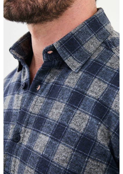 Kareli Taş Rengi Slim Fit Yün Erkek Gömlek fiyatları