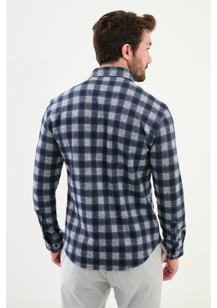 Kareli Gri Slim Fit Yün Erkek Gömlek modelleri