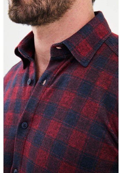 Kareli Bordo Slim Fit Yün Erkek Gömlek fiyatları