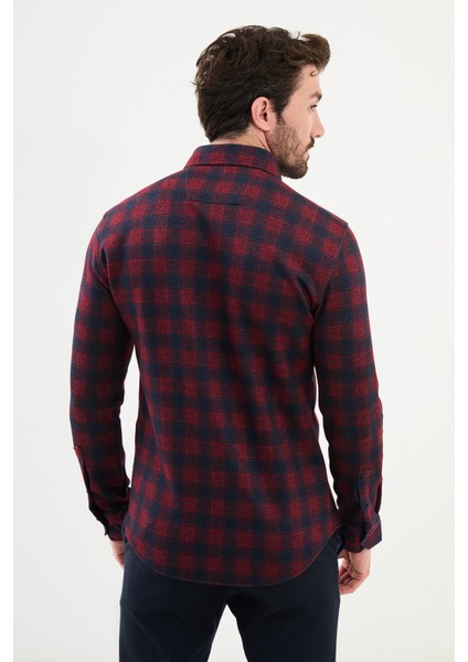 Kareli Bordo Slim Fit Yün Erkek Gömlek modelleri