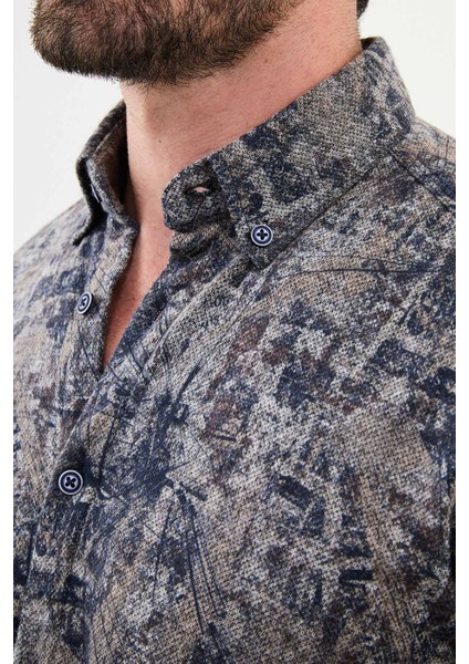 Desenli Lacivert Slim Fit Yün Erkek Gömlek fiyatları