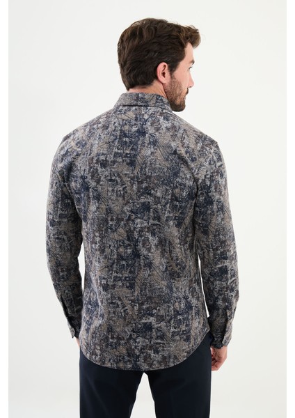 Desenli Lacivert Slim Fit Yün Erkek Gömlek modelleri