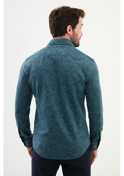 Desenli Yeşil Slim Fit Yün Erkek Gömlek