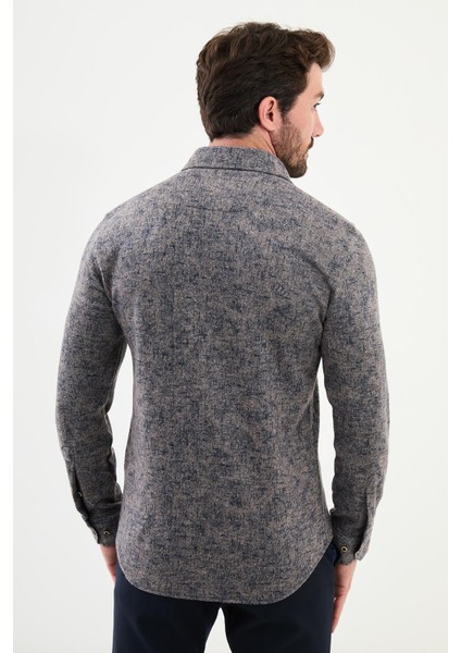 Desenli Bej Slim Fit Yün Erkek Gömlek