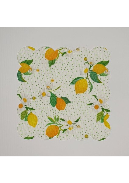 Limon Puan Çiçek Desenli Dijital Baskılı Lazer Kesim Kokteyl Peçetesi
