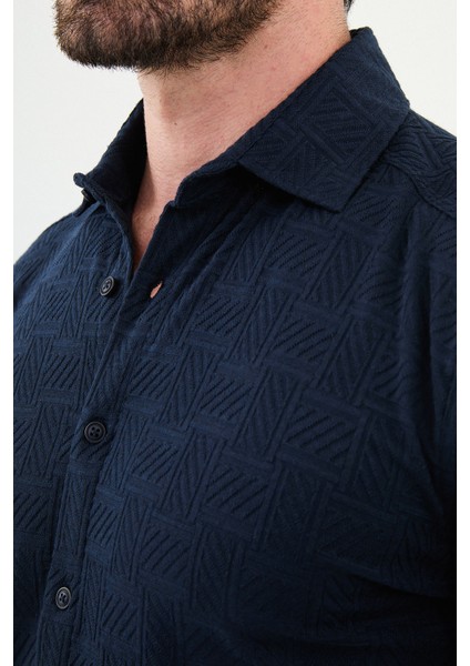 Desenli Lacivert Slim Fit Erkek Gömlek