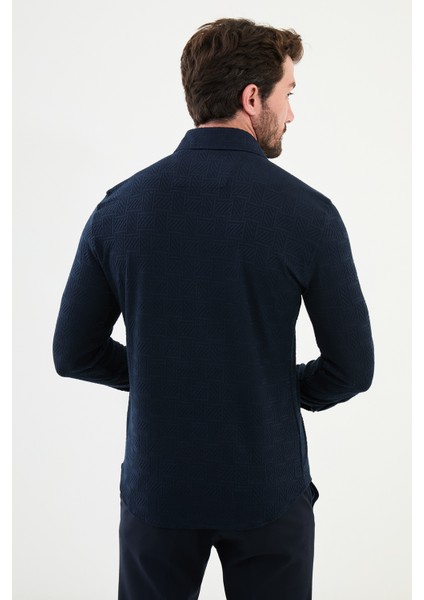 Desenli Lacivert Slim Fit Erkek Gömlek