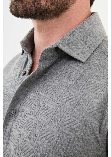 Desenli Gri Slim Fit Erkek Gömlek fiyatları