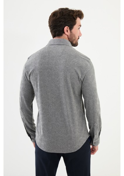 Desenli Gri Slim Fit Erkek Gömlek modelleri