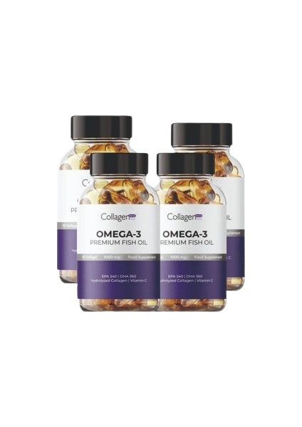 8 Adet Omega-3 Premium Fish Oil 90 Softgel X 1000mg, Balık Yağı, Hidrolize Kolajen