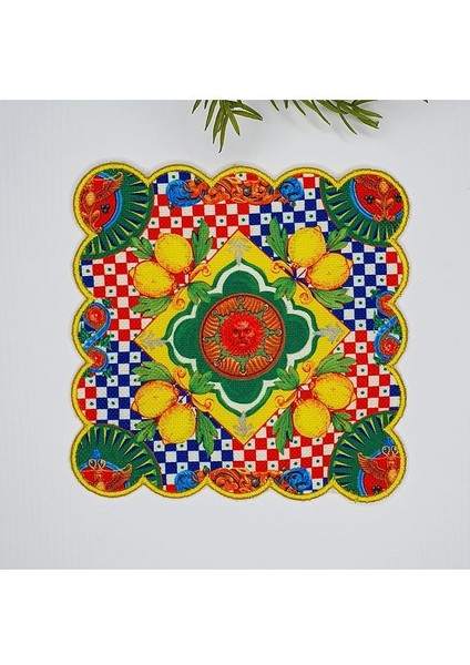 Italyan Çini Limon Tasarım Desenli Dijital Baskılı Nakışlı Kokteyl Peçetesi