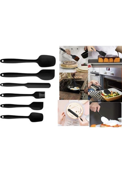 Afili Home 6 Parça Yanmaz Yapışmaz Silikon Kaşık- Spatula Seti, Silikon Pişirme Set, Silikon Spatula Seti