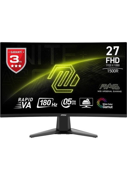 Msı Mag 27C6F 27" 180HZ 1ms Adaptıve-Sync 1920X1080 (Fhd) 16:9 Curve 1500R Rapıd Va Gamıng Monıtor