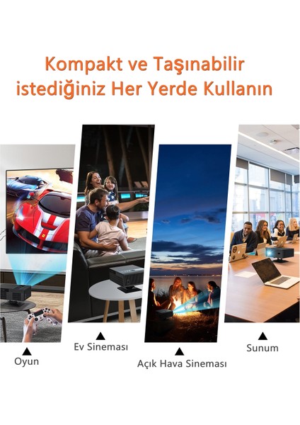 X6 1080P Full Hd LED Projeksiyon, 4K Desteği, Android, Wi-Fi, Bt 5.2, Otomatik Odaklama, 30000 Lümen Siyah
