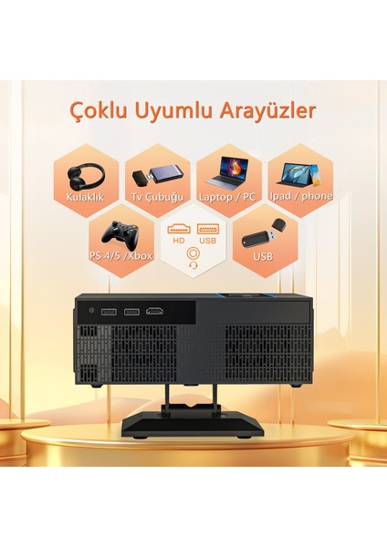 X6 1080P Full Hd LED Projeksiyon, 4K Desteği, Android, Wi-Fi, Bt 5.2, Otomatik Odaklama, 30000 Lümen Siyah