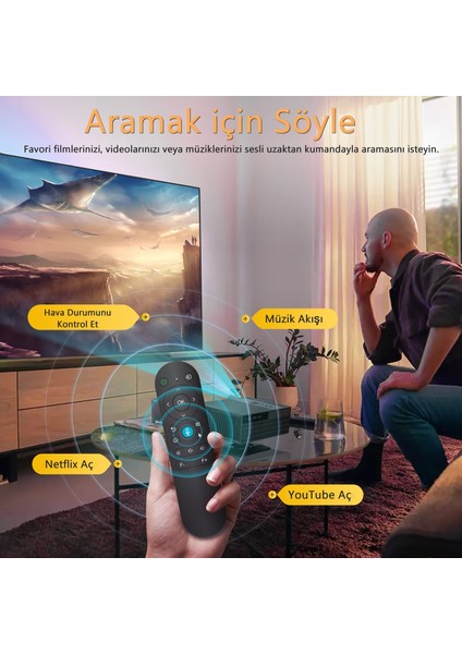 X6 1080P Full Hd LED Projeksiyon, 4K Desteği, Android, Wi-Fi, Bt 5.2, Otomatik Odaklama, 30000 Lümen Siyah