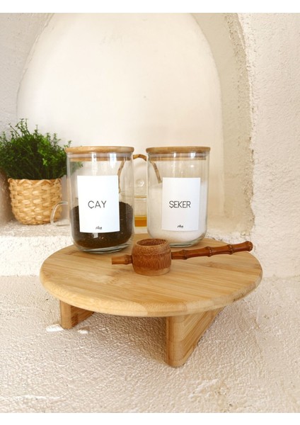 Bambu Ayaklı Yuvarlak Kesme ve Sunum Tahtası / Baharqt Altlığı