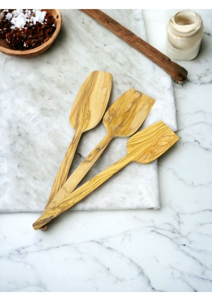 Zeytin Ağacı Doğal El Yapımı Tahta Kaşık Spatula Seti 3 Parça Ahşap Yemek Servis Seti modelleri