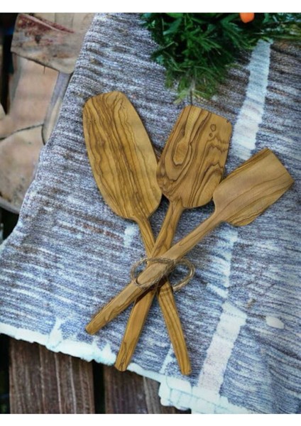 Zeytin Ağacı Doğal El Yapımı Tahta Kaşık Spatula Seti 3 Parça Ahşap Yemek Servis Seti fırsatları
