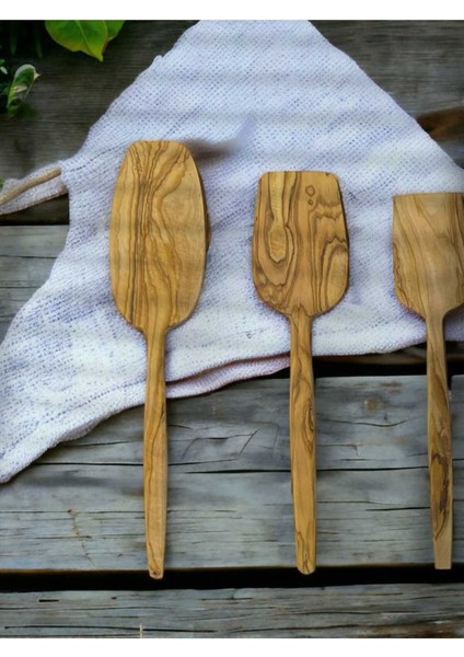 Zeytin Ağacı Doğal El Yapımı Tahta Kaşık Spatula Seti 3 Parça Ahşap Yemek Servis Seti indirimleri