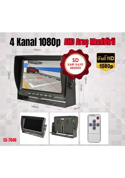 Monitor 7 Inç Quad Exm-7040 (Sd Kart Destekli)