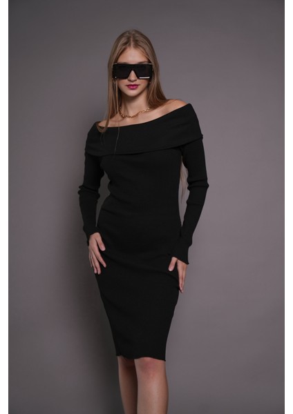 Kadın Kayık Yaka Kaşkorse Bodycon Elbise 22542 Siyah fiyatları
