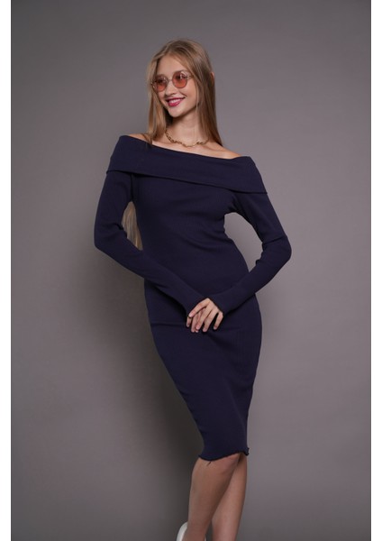 Kadın Kayık Yaka Kaşkorse Bodycon Elbise 22542 Lacivert fiyatları