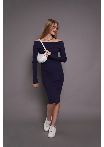 Kadın Kayık Yaka Kaşkorse Bodycon Elbise 22542 Lacivert fırsatları