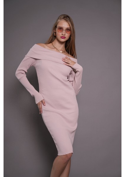 Kadın Kayık Yaka Kaşkorse Bodycon Elbise 22542 Pudra fiyatları