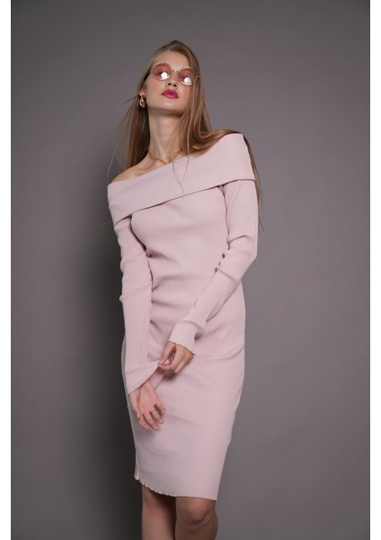 Kadın Kayık Yaka Kaşkorse Bodycon Elbise 22542 Pudra fırsatları