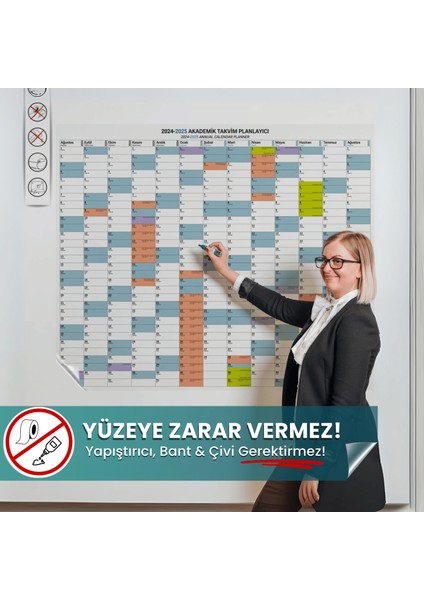 2024-2025 Akademik Takvim Planlayıcı, Ders Çalışma Planlayıcı, Duvara Yapışan Statik Akıllı Kağıt