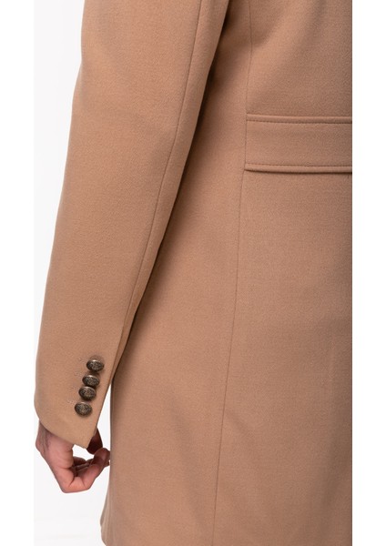 Düz Bej Rengi Slim Fit Geniş Yaka Yün Erkek Kaban fırsatları
