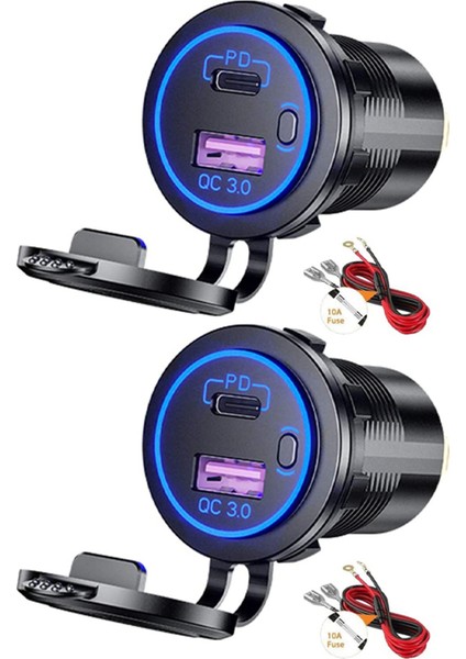2x Pd Tip C USB Araç Şarj Cihazı ve Qc 3.0 Hızlı Şarj Cihazı 12V Güç Çıkışı Soketi, Motosiklet Rv Atv Için Açma/kapama Anahtarı (Yurt Dışından)