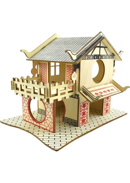 D Stili Hamster Gizleme Ahşap Kulübe Küçük Hayvan Aksesuarları Çift Katlı Villa Sıçan Oda Evi Kafes Egzersiz Oyuncak Merdivenli Tahta (Yurt Dışından)