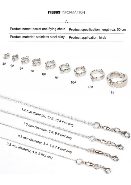 No.15 Tarzı Evcil Kuş Güvercin Papağan Bacak Halkası Paslanmaz Çelik Zincir Kuş Malzemeleri Papağan Uçmaya Karşı Çekiş Zinciri Ayak Halkası Aksesuarları (Yurt Dışından) fırsatları