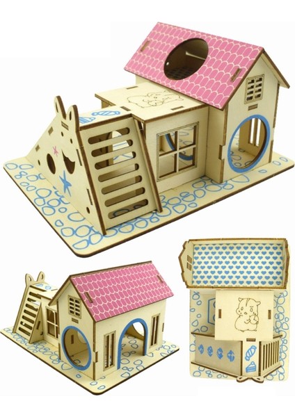 Bir Stil Hamster Gizleme Ahşap Kulübe Küçük Hayvan Aksesuarları Çift Katlı Villa Sıçan Oda Evi Kafes Egzersiz Oyuncak Merdivenli Tahta (Yurt Dışından) modelleri