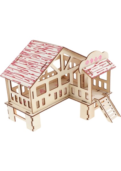 E Stili Hamster Gizleme Ahşap Kulübe Küçük Hayvan Aksesuarları Çift Katlı Villa Sıçan Oda Evi Kafes Egzersiz Oyuncak Merdivenli Tahta (Yurt Dışından)