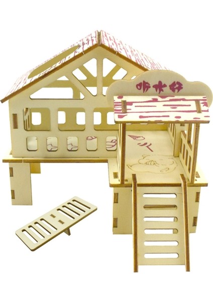 H Tarzı Hamster Gizleme Ahşap Kulübe Küçük Hayvan Aksesuarları Çift Katlı Villa Sıçan Oda Evi Kafes Egzersiz Oyuncak Merdivenli Tahta (Yurt Dışından)