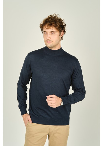 Erkek Yarım Balıkçı Yaka Yün Kazak 0004 Indigo