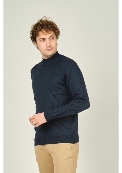 Erkek Yarım Balıkçı Yaka Yün Kazak 0004 Indigo fiyatları