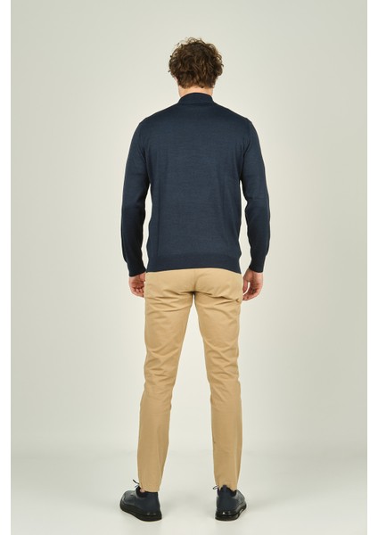 Erkek Yarım Balıkçı Yaka Yün Kazak 0004 Indigo fırsatları