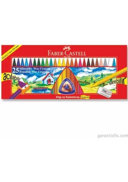 Faber Castell Silinebilir Wax Crayon Pastel Boya 25 Renk (Silgi ve Kalemtıraş Hediyeli)