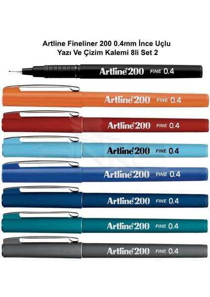 Fineliner 200 0.4mm Ince Uçlu Yazı ve Çizim Kalemi 8li Set 2
