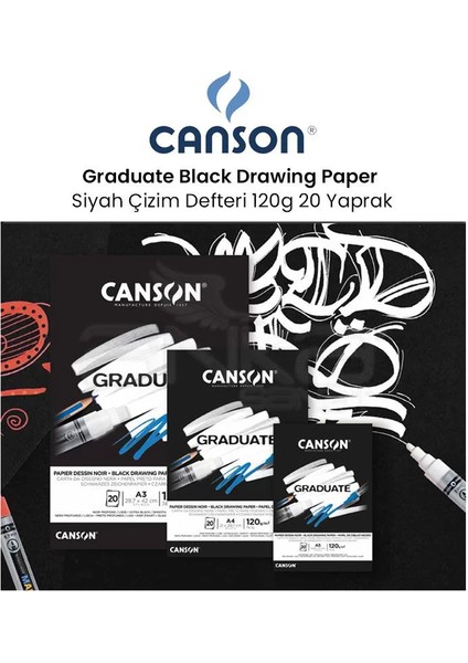 Graduate Black Drawing Paper Siyah Çizim Defteri 120G 20 Yaprak