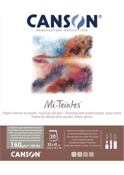 Mi-Teintes Pastel Defteri 160G 24X32CM 20 Yaprak Grey Tones