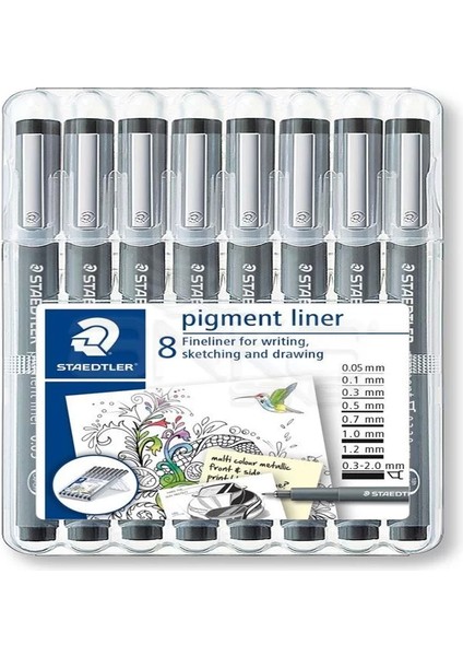Pigment Liner Siyah Çizim Kalemi 8li Set
