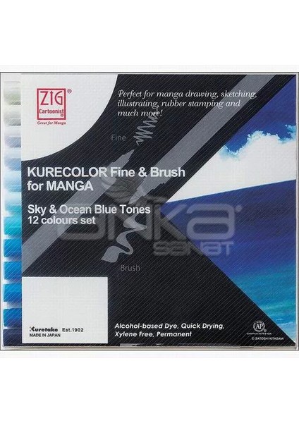 Kurecolor Fine & Brush For Manga 12LI Set Blue Tones