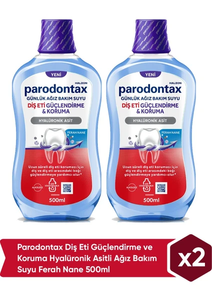 Diş Eti Güçlendirme ve Koruma Hyalüronik Asitli Ağız Bakım Suyu Ferah Nane 500ML X2