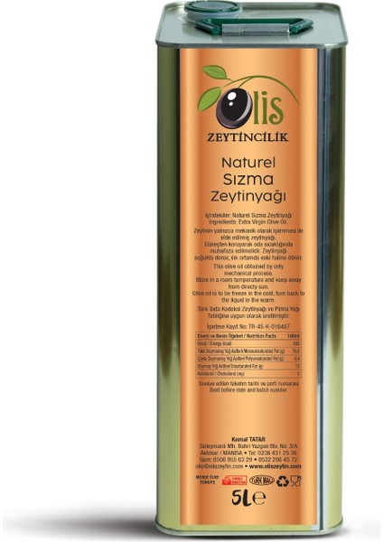 Erken Hasat Naturel Sızma Zeytinyağı 5 lt Teneke